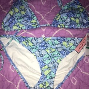 NWT Vineyard Vines Blue/Green Polka Dot Whale String bikini top & bottom